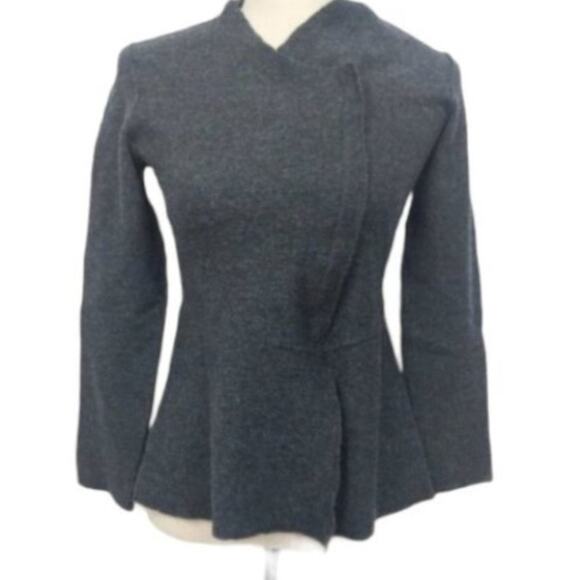 Eileen Fisher Petite Charcoal 100% Merino Wool Asymmetrical Zip Jacket P - Picture 1 of 9